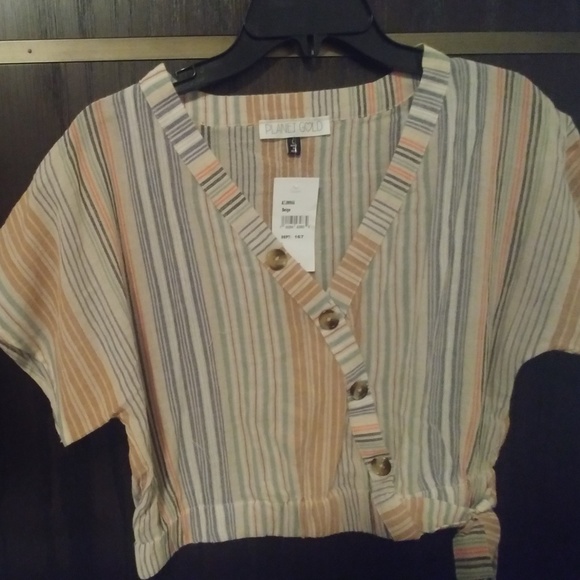 Planet Gold Striped detail Top NWT L - Picture 3 of 4